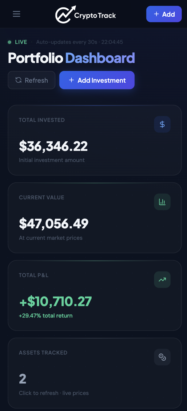 CryptoTrack Mobile Dashboard