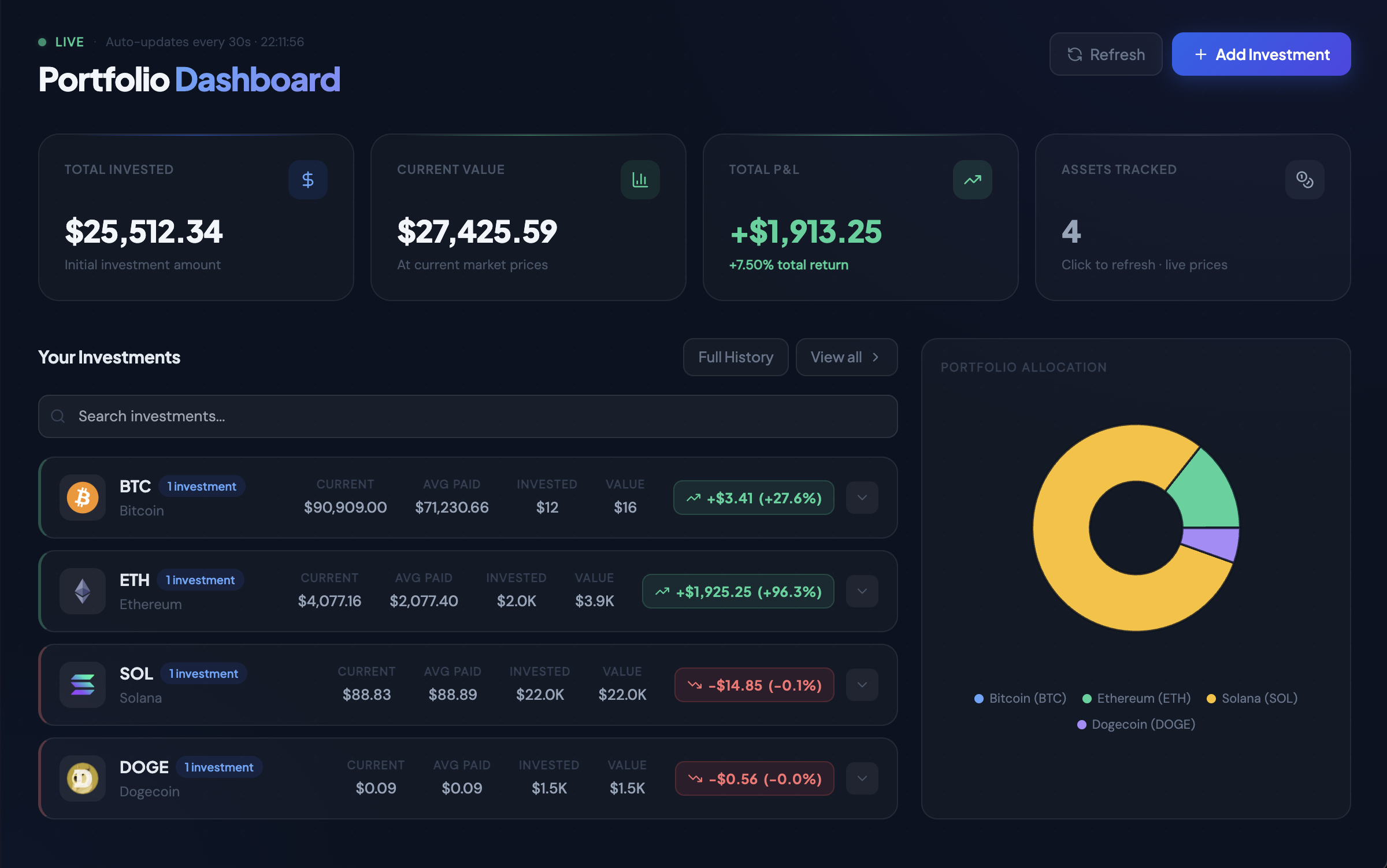 CryptoTrack Portfolio Dashboard